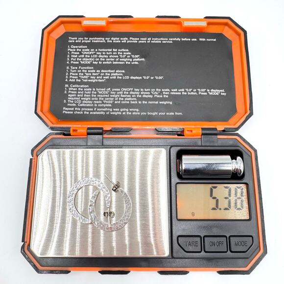 Hammered Brutalist Primitive Silver Hoop Earrings 5.38 Grams Tested Classic - Picture 6 of 10